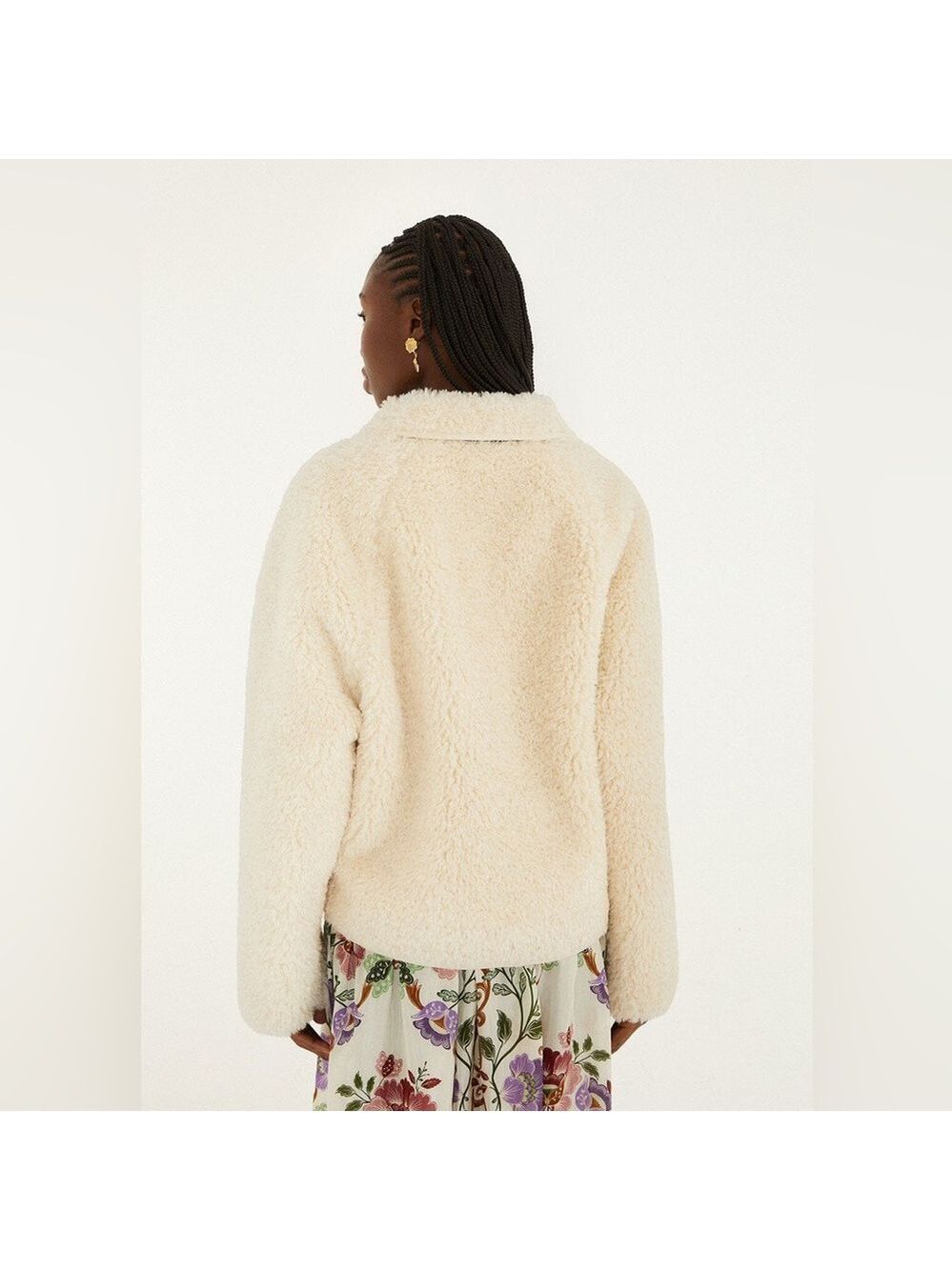 Farm Rio Cream Rococo Flowers Bomber Fleece Jacket - Picture 5 of 9